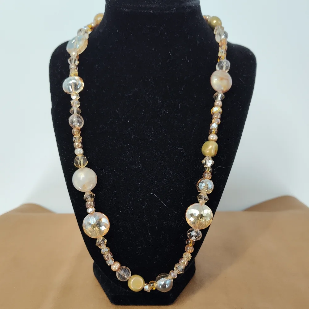 Handmade Chic Gold and Brown Beaded Necklace 23